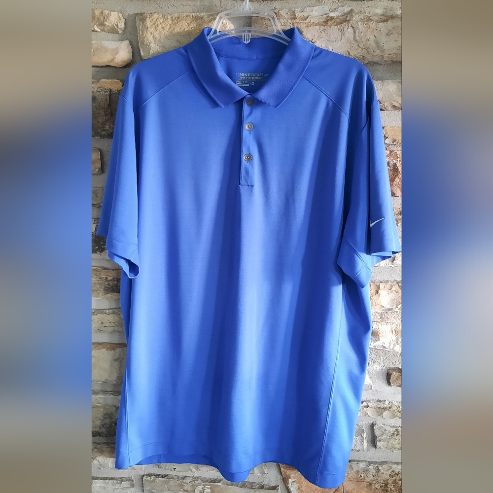 Nike Dri-Fit Golf Shirt Cobalt Blue Sleeve Logo Men's Size XL